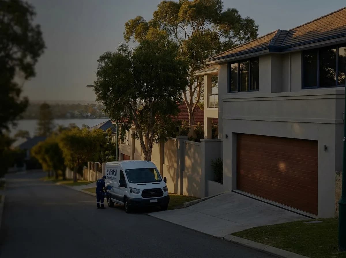 Residential garage door on a street in Applecross, Perth — the door stock SwiftRoll services locally