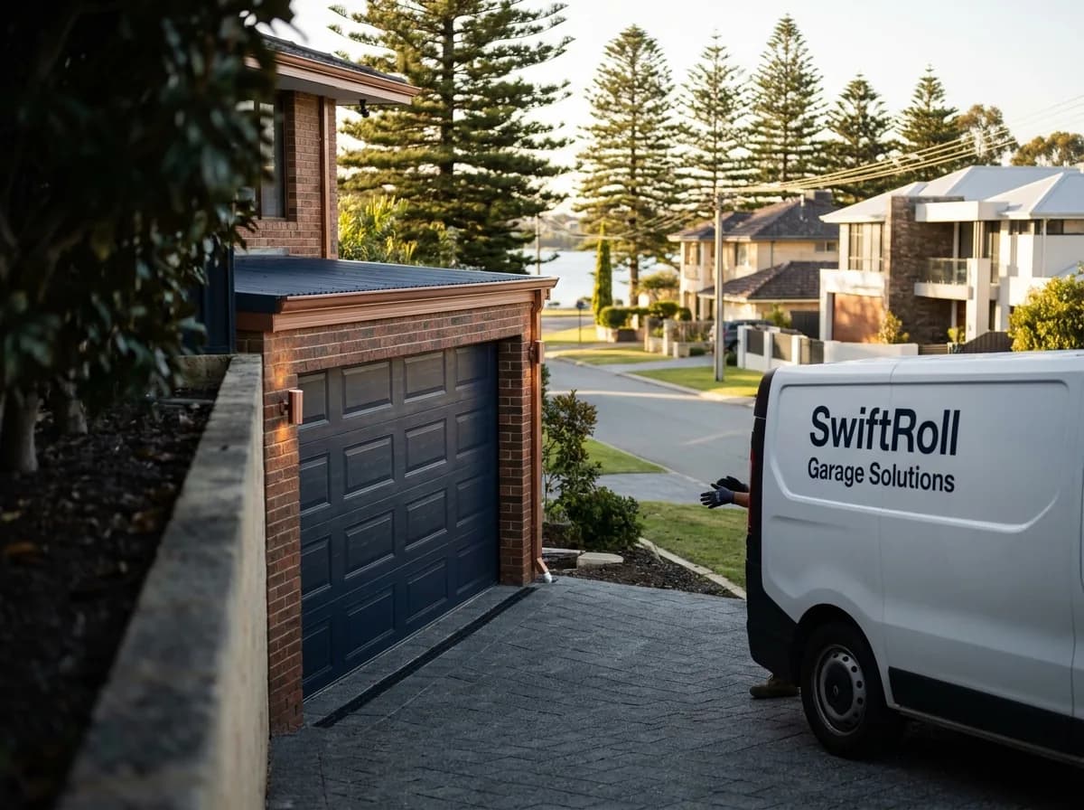 Residential garage door on a street in Attadale, Perth — the door stock SwiftRoll services locally
