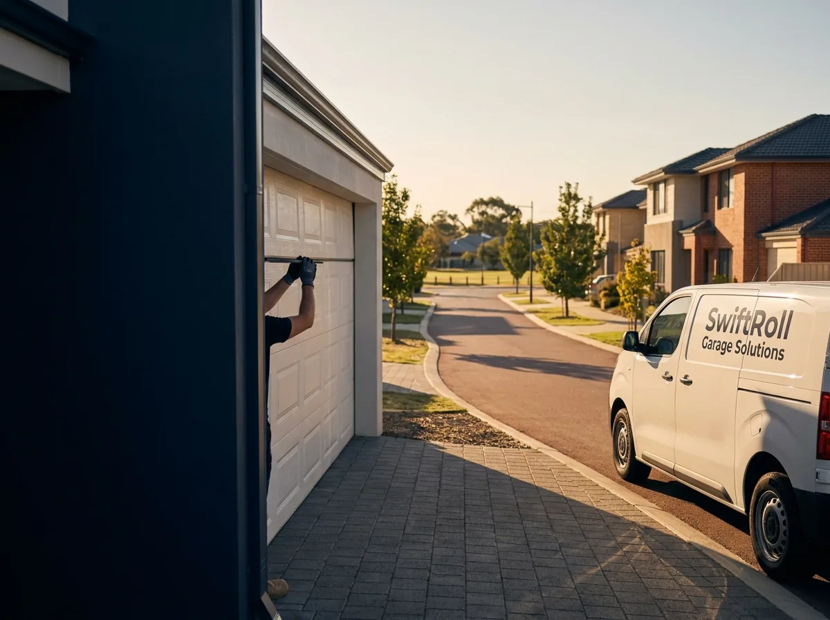 Residential garage door on a street in Atwell, Perth — the door stock SwiftRoll services locally