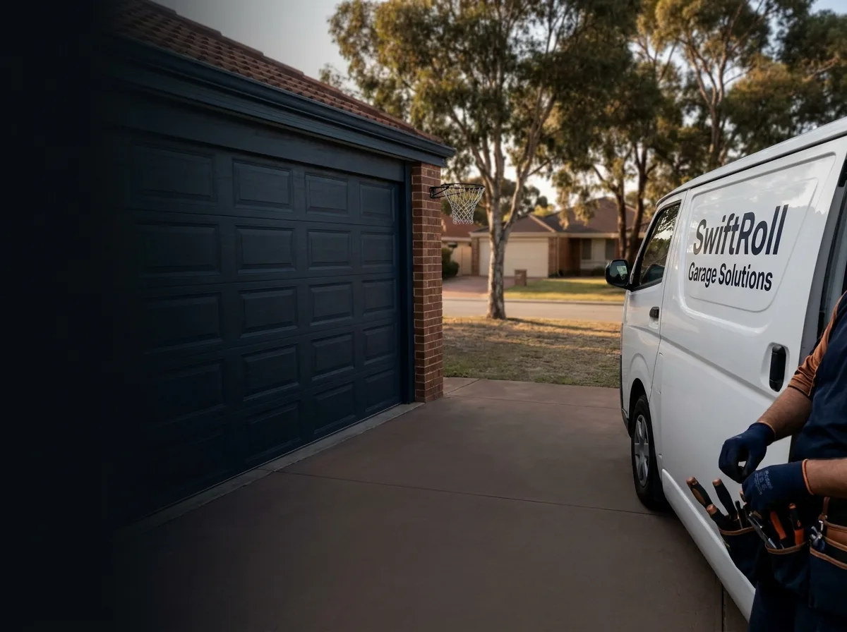 Residential garage door on a street in Bateman, Perth — the door stock SwiftRoll services locally