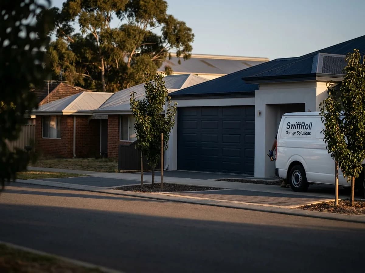 Residential garage door on a street in Belmont, Perth — the door stock SwiftRoll services locally