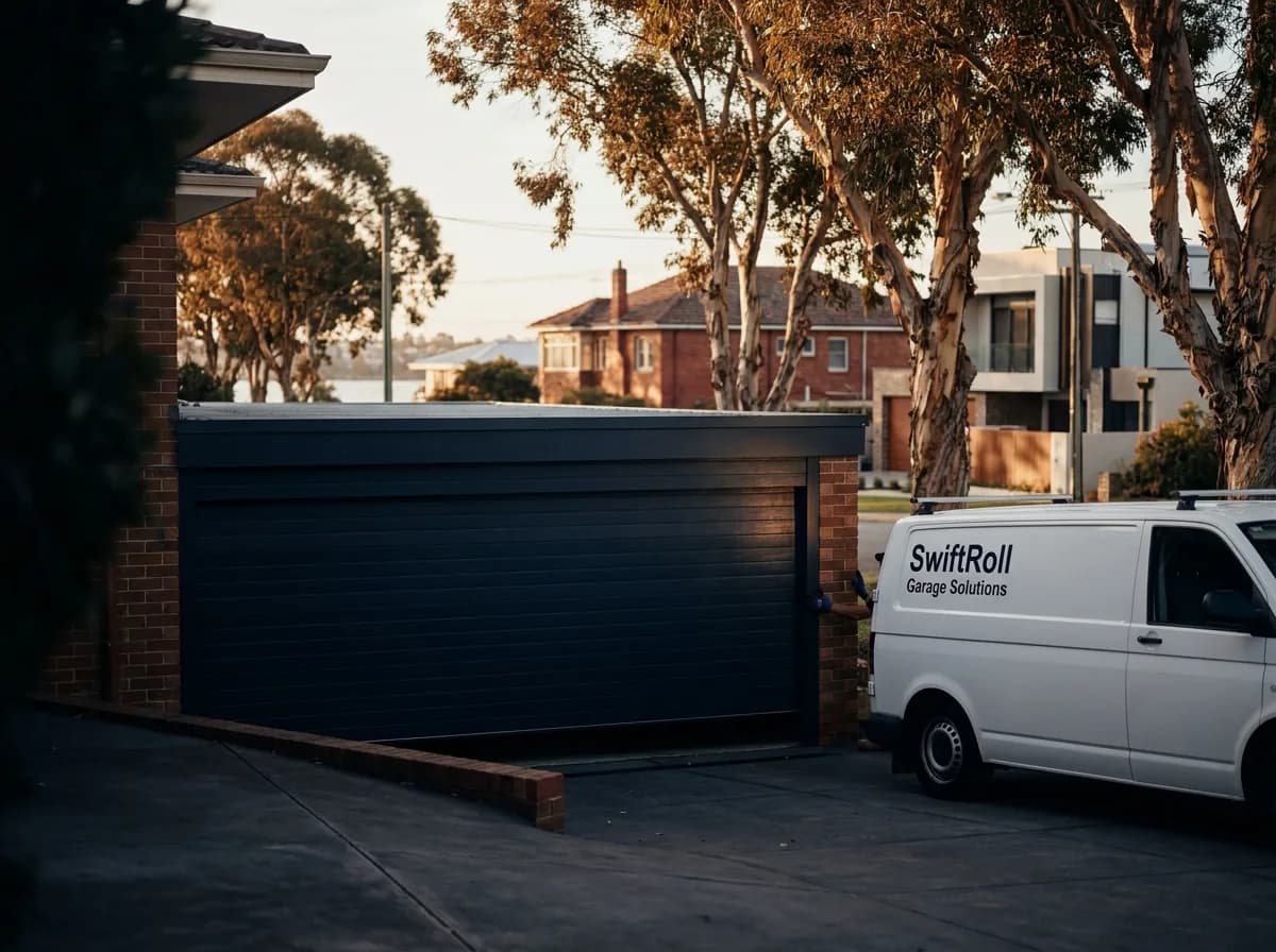 Residential garage door on a street in Bicton, Perth — the door stock SwiftRoll services locally
