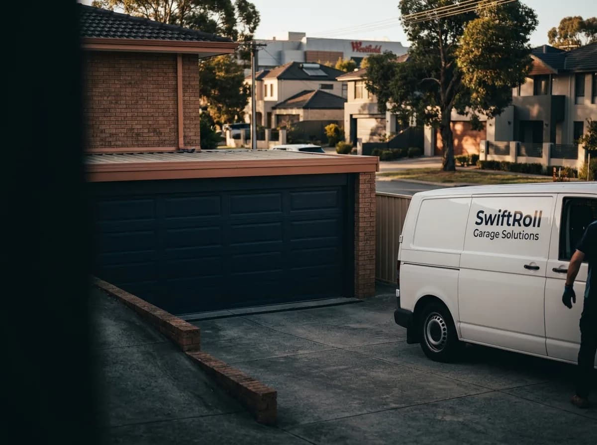 Residential garage door on a street in Booragoon, Perth — the door stock SwiftRoll services locally
