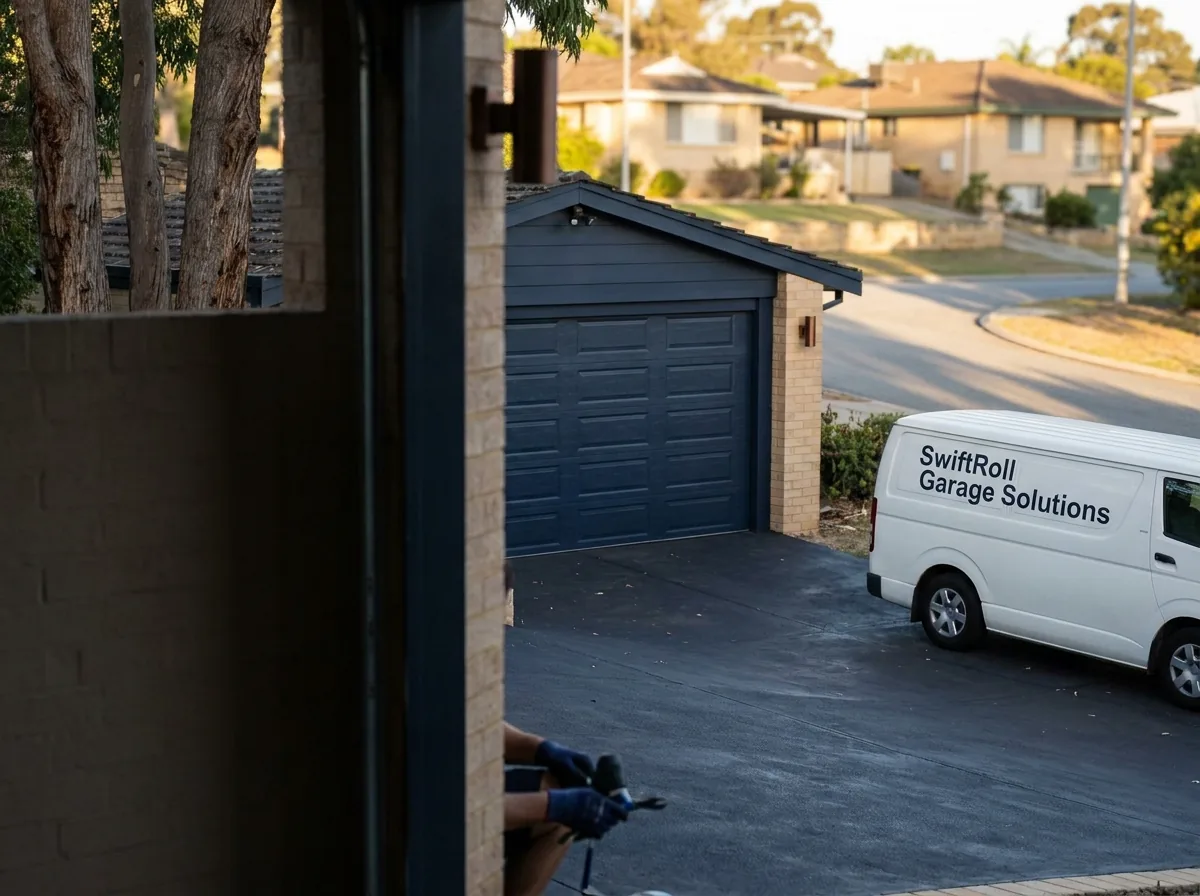 Residential garage door on a street in Brentwood, Perth — the door stock SwiftRoll services locally