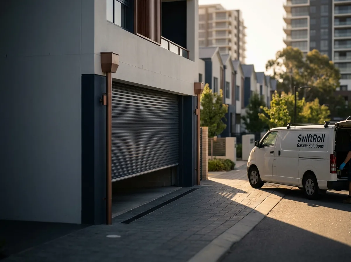 Residential garage door on a street in Burswood, Perth — the door stock SwiftRoll services locally