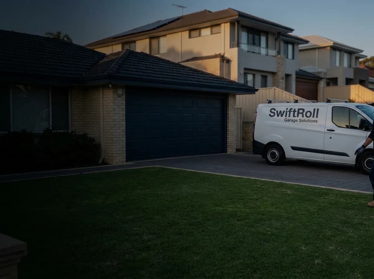 Residential garage door on a street in Churchlands, Perth — the door stock SwiftRoll services locally