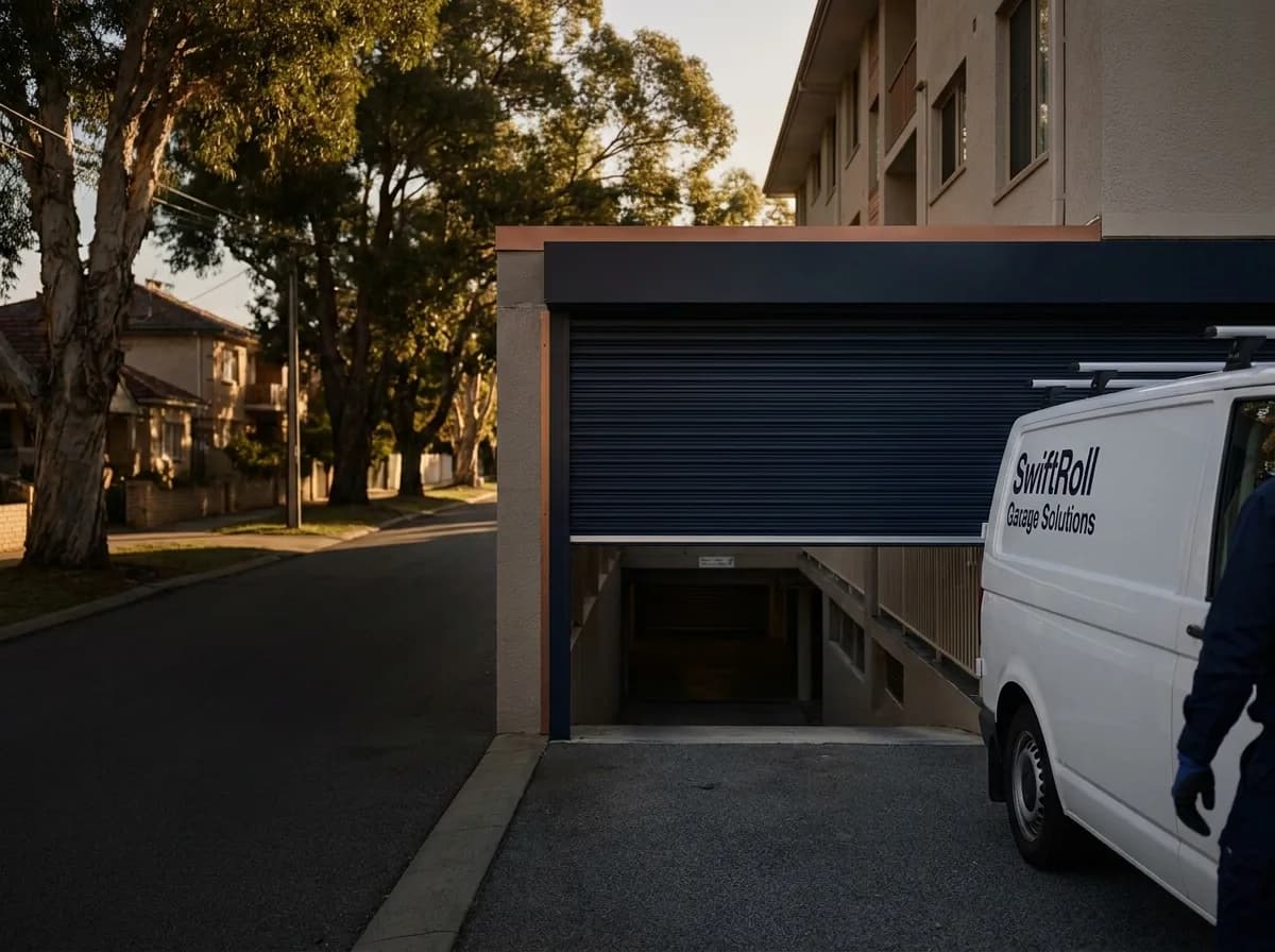 Residential garage door on a street in Como, Perth — the door stock SwiftRoll services locally