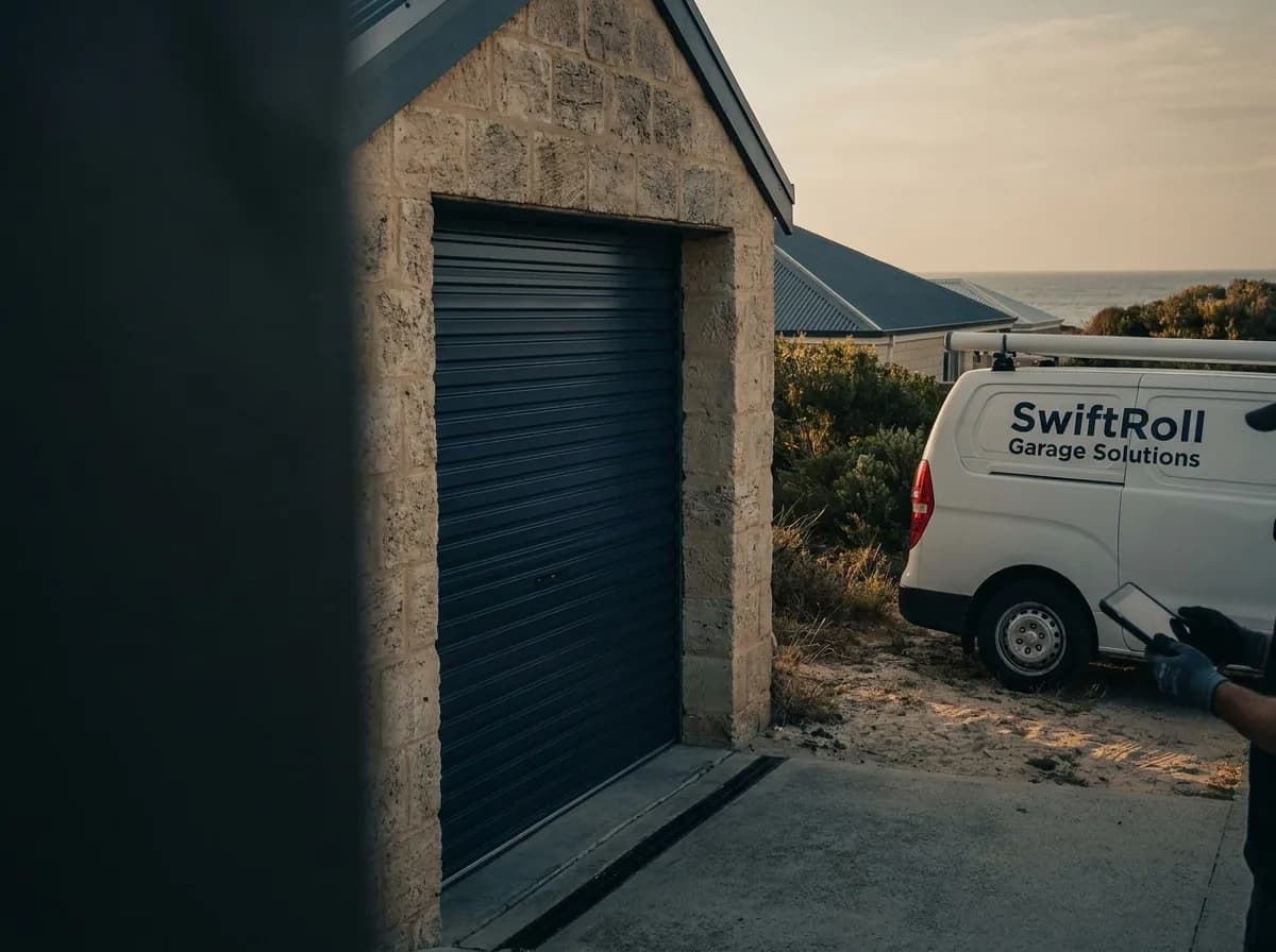 Residential garage door on a street in Coogee, Perth — the door stock SwiftRoll services locally