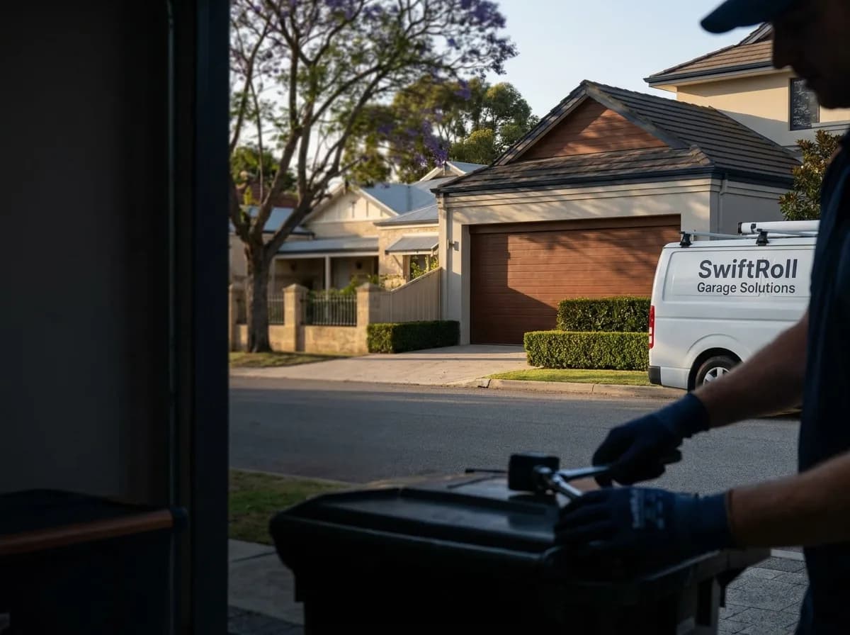 Residential garage door on a street in Daglish, Perth — the door stock SwiftRoll services locally