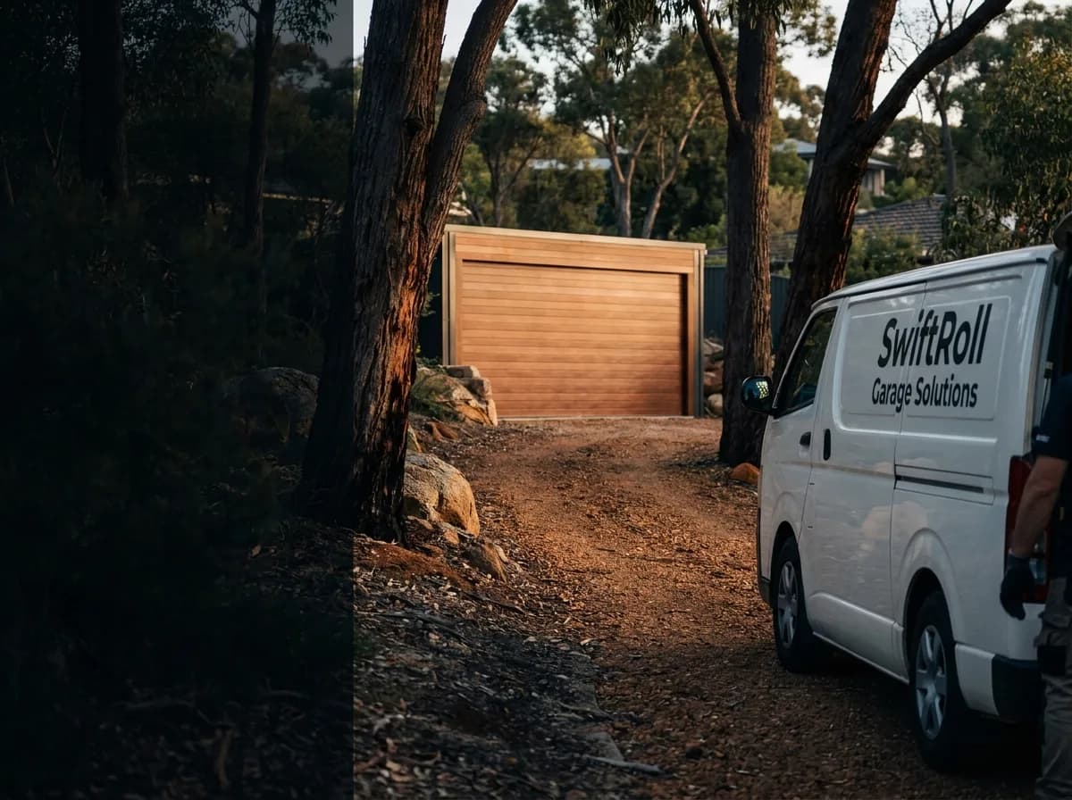 Residential garage door on a street in Darlington, Perth — the door stock SwiftRoll services locally