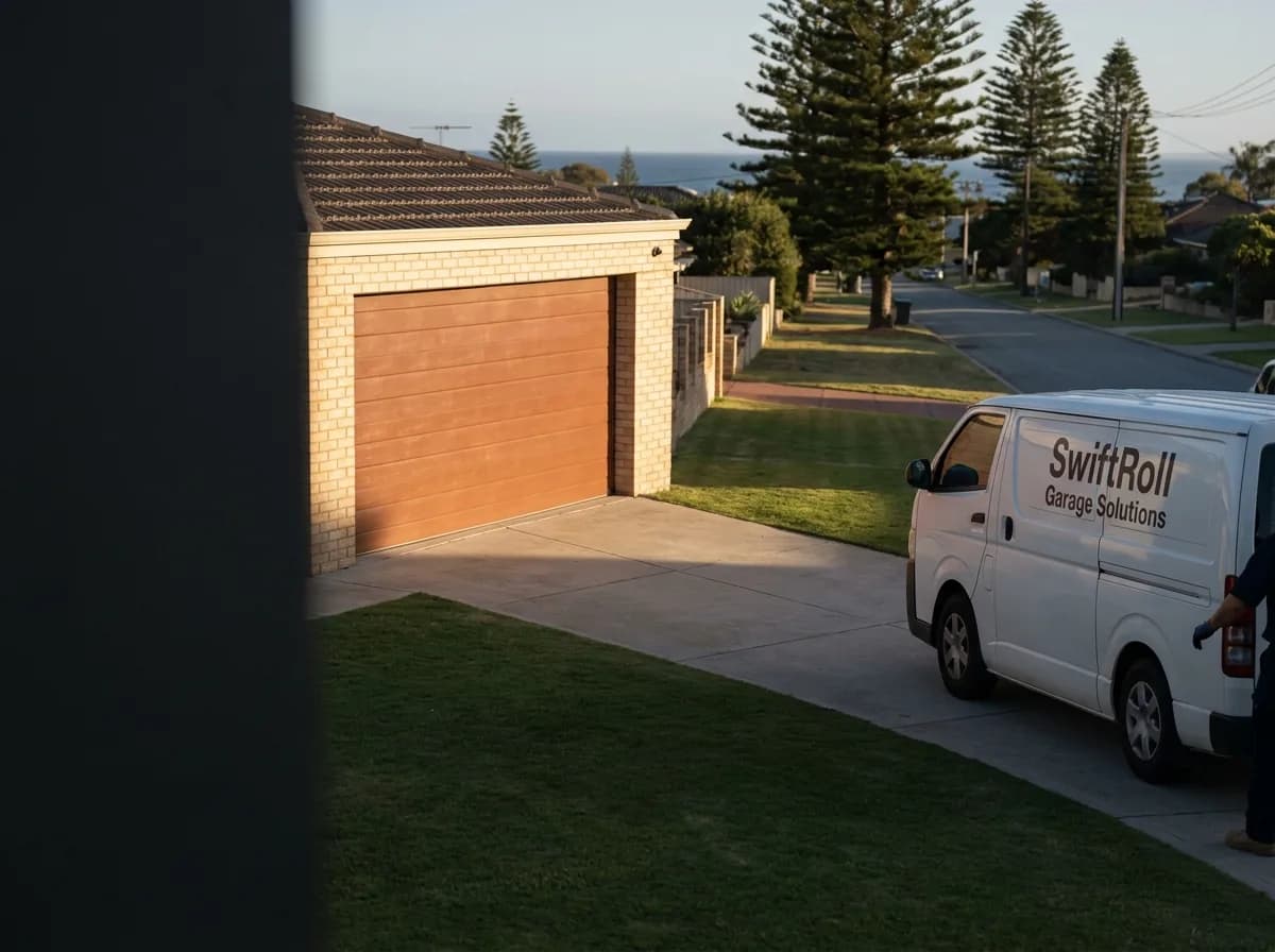 Residential garage door on a street in Doubleview, Perth — the door stock SwiftRoll services locally