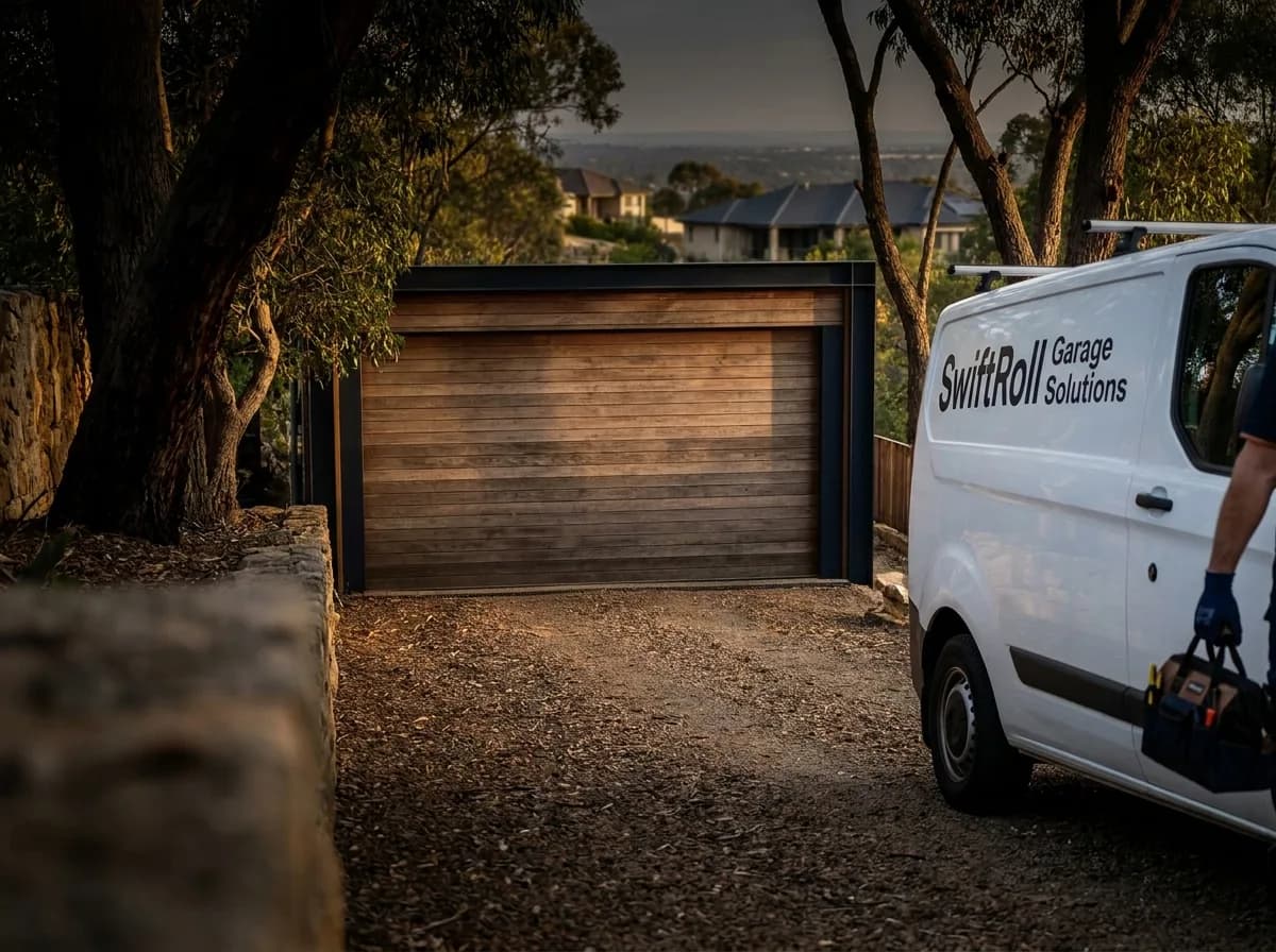 Residential garage door on a street in Gooseberry Hill, Perth — the door stock SwiftRoll services locally