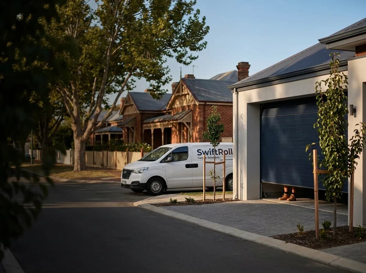 Residential garage door on a street in Guildford, Perth — the door stock SwiftRoll services locally
