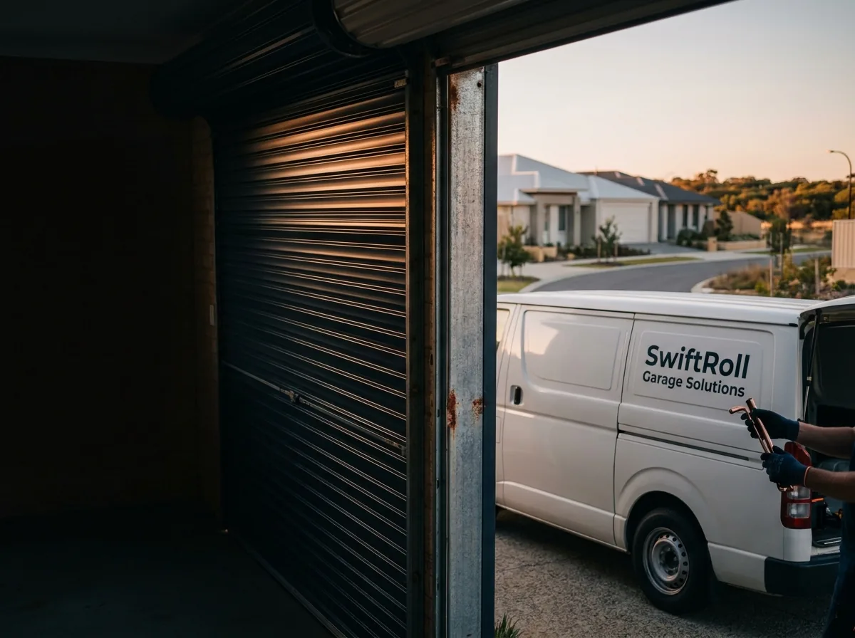 Residential garage door on a street in Iluka, Perth — the door stock SwiftRoll services locally
