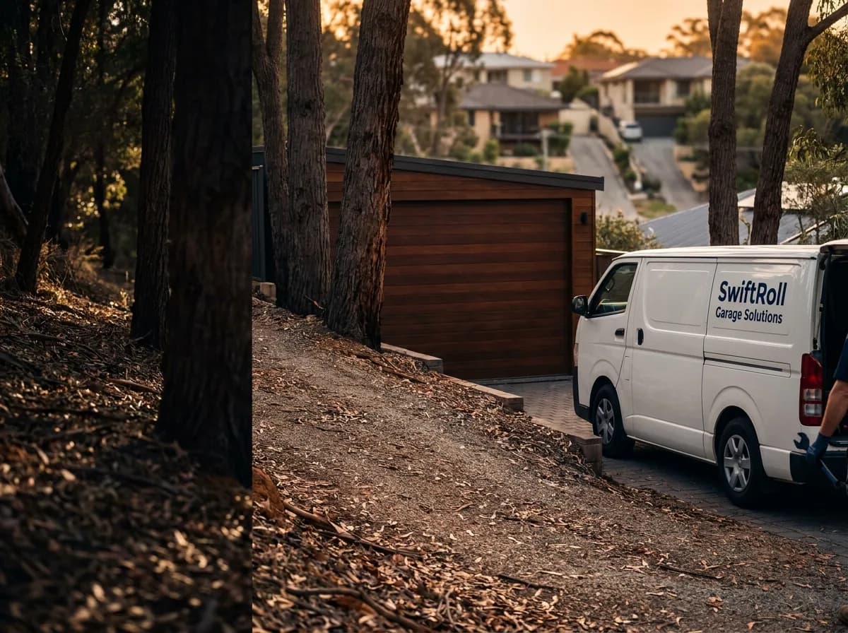 Residential garage door on a street in Lesmurdie, Perth — the door stock SwiftRoll services locally