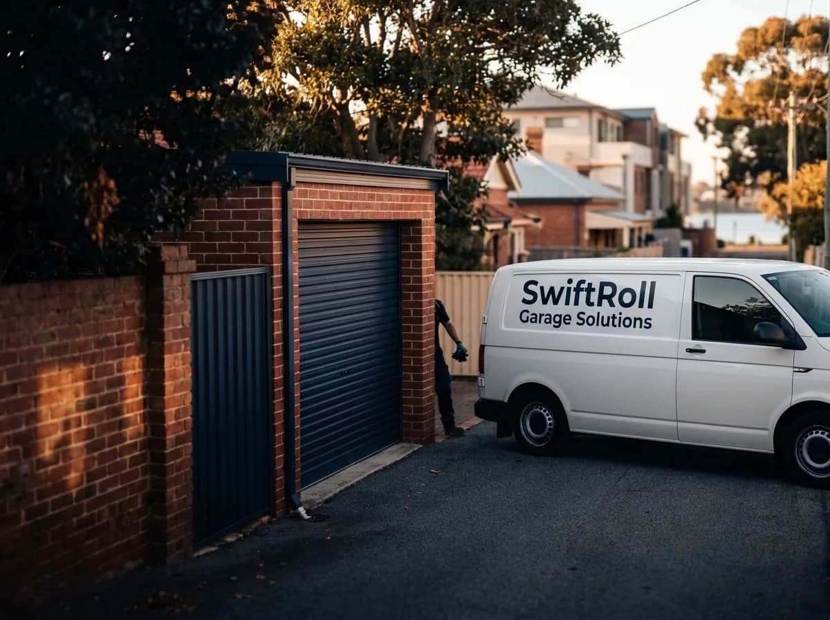 Residential garage door on a street in Maylands, Perth — the door stock SwiftRoll services locally