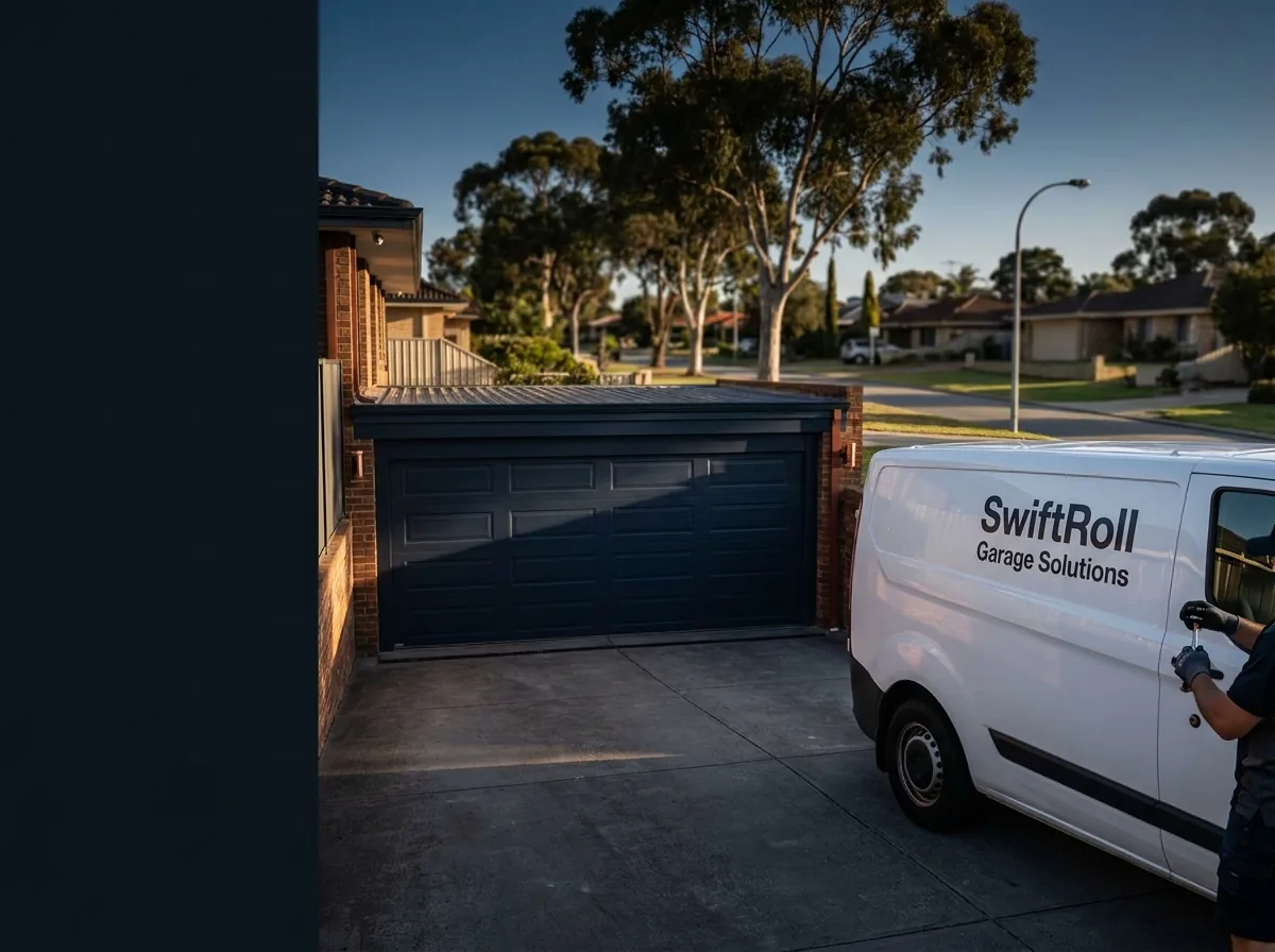 Residential garage door on a street in Melville, Perth — the door stock SwiftRoll services locally