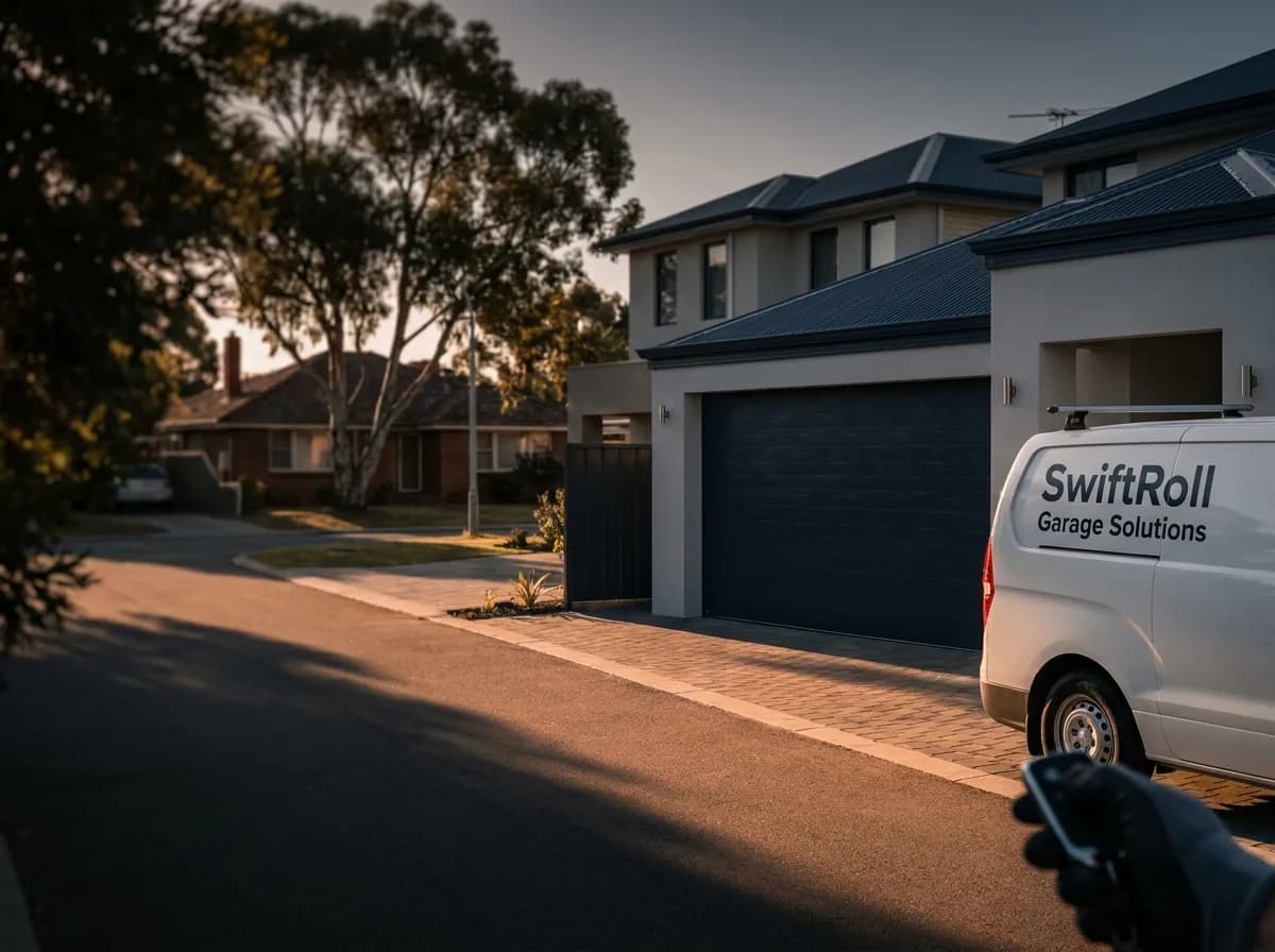 Residential garage door on a street in Morley, Perth — the door stock SwiftRoll services locally