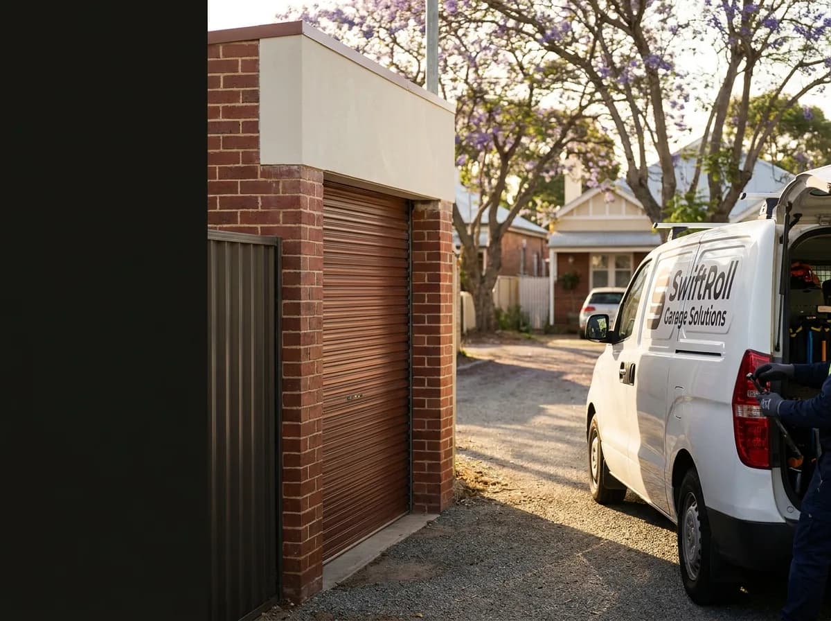 Residential garage door on a street in Mount Hawthorn, Perth — the door stock SwiftRoll services locally