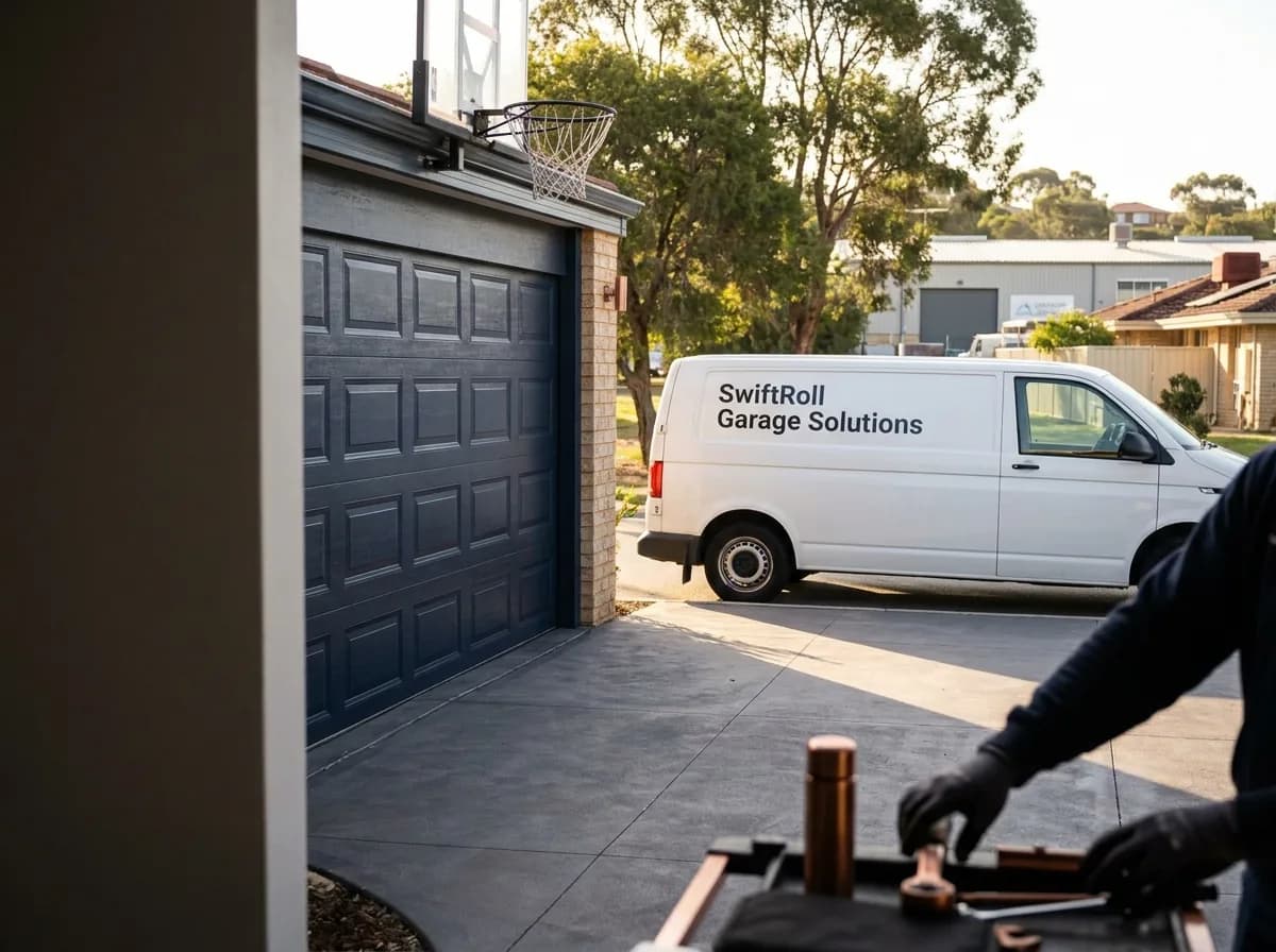 Residential garage door on a street in Myaree, Perth — the door stock SwiftRoll services locally
