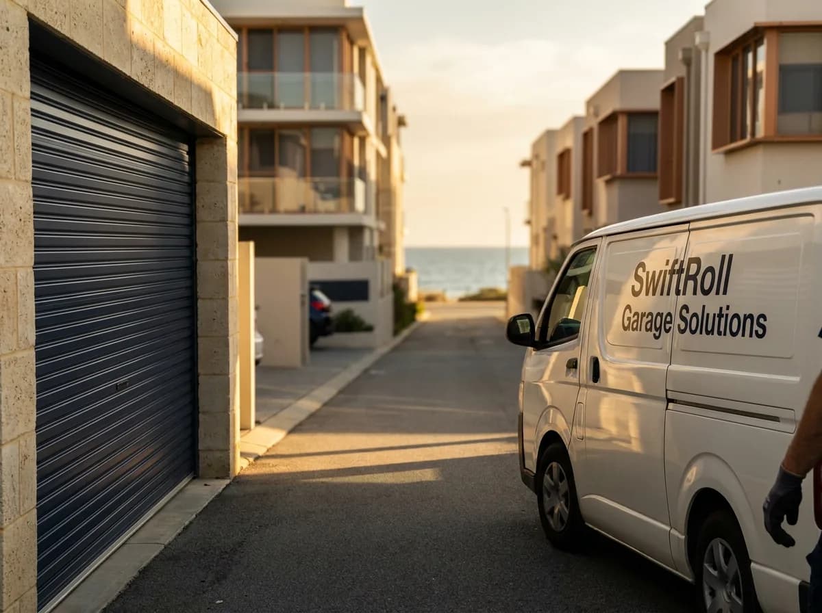 Residential garage door on a street in North Coogee, Perth — the door stock SwiftRoll services locally