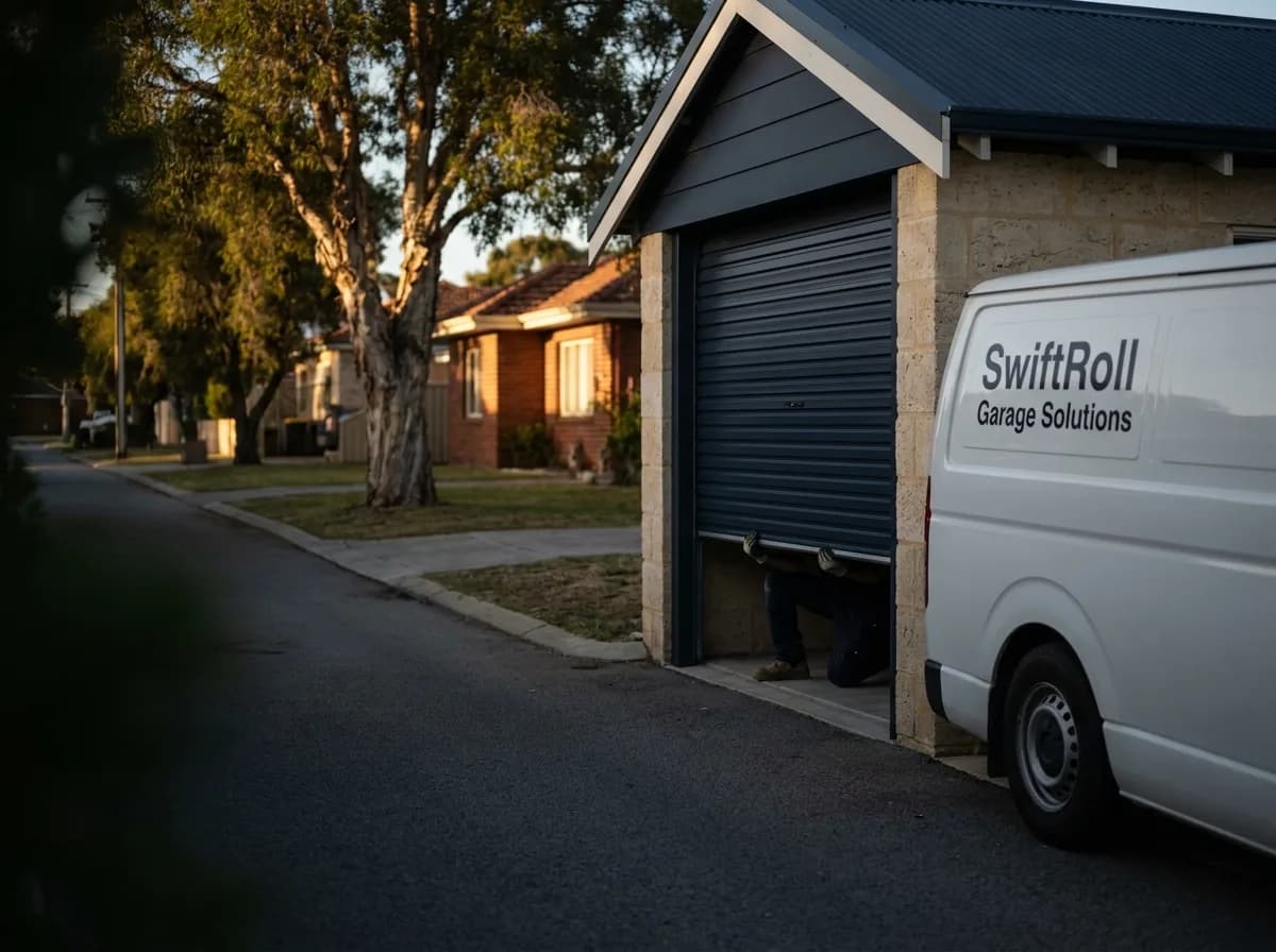 Residential garage door on a street in Palmyra, Perth — the door stock SwiftRoll services locally