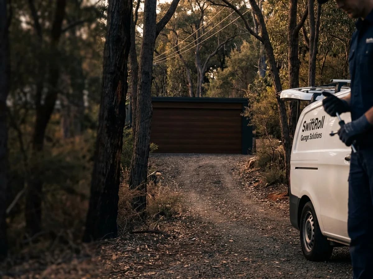 Residential garage door on a street in Parkerville, Perth — the door stock SwiftRoll services locally