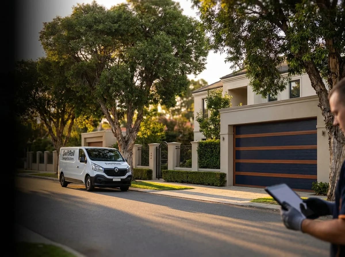 Residential garage door on a street in Peppermint Grove, Perth — the door stock SwiftRoll services locally