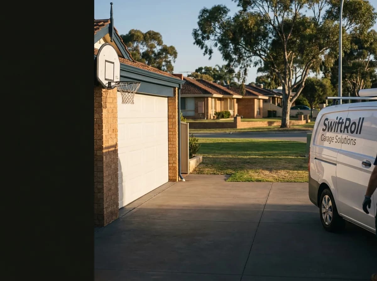Residential garage door on a street in Riverton, Perth — the door stock SwiftRoll services locally