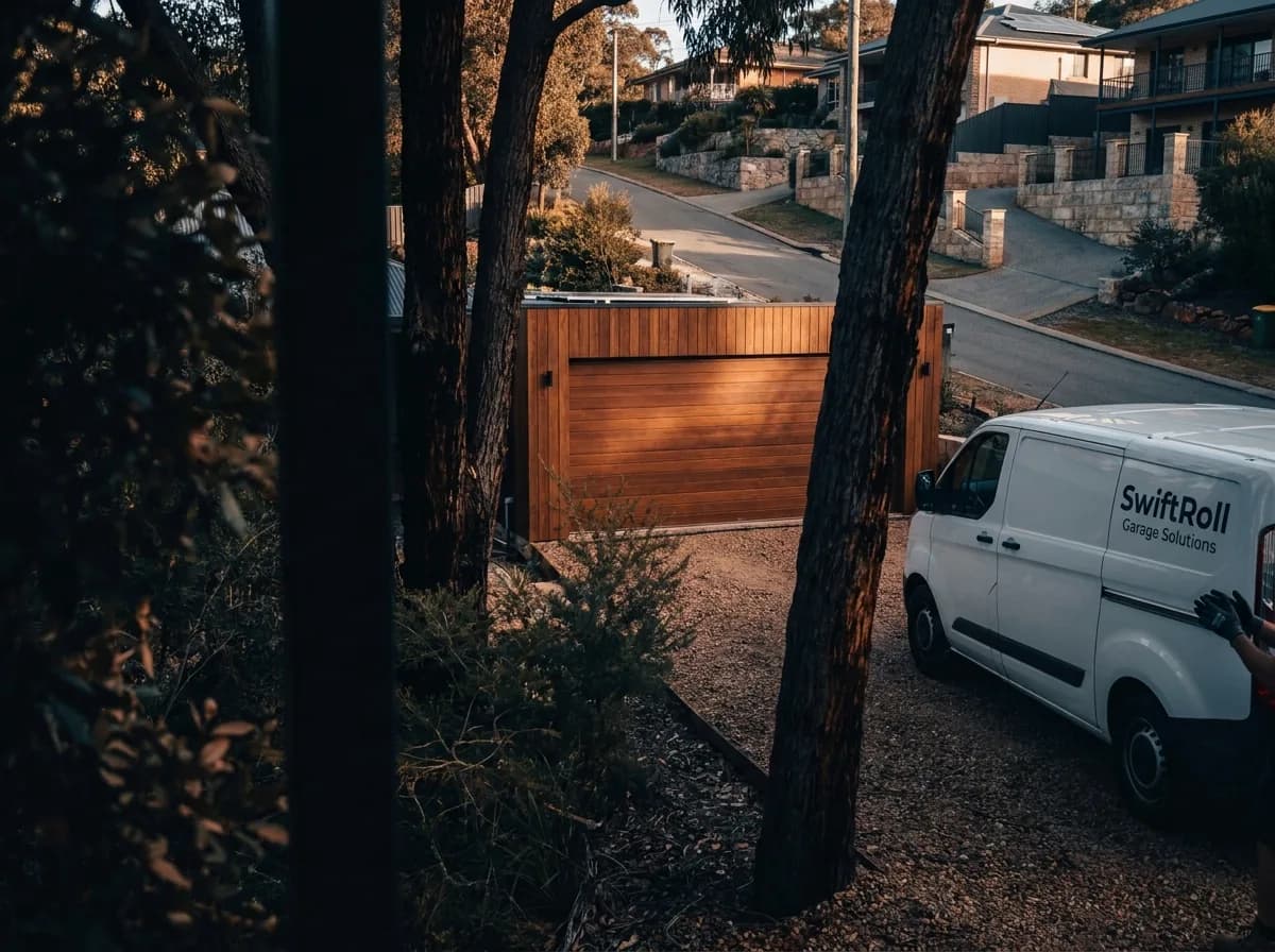 Residential garage door on a street in Roleystone, Perth — the door stock SwiftRoll services locally