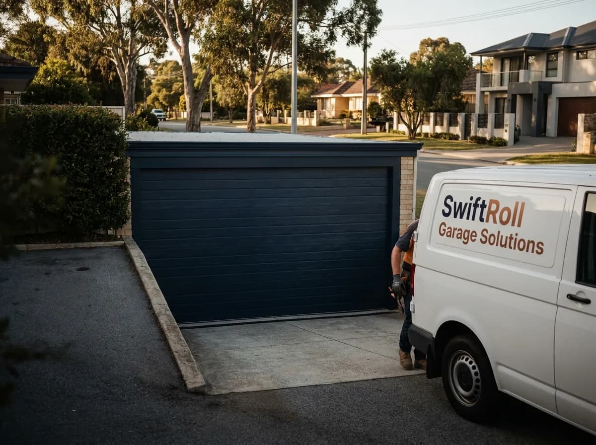 Residential garage door on a street in Rossmoyne, Perth — the door stock SwiftRoll services locally