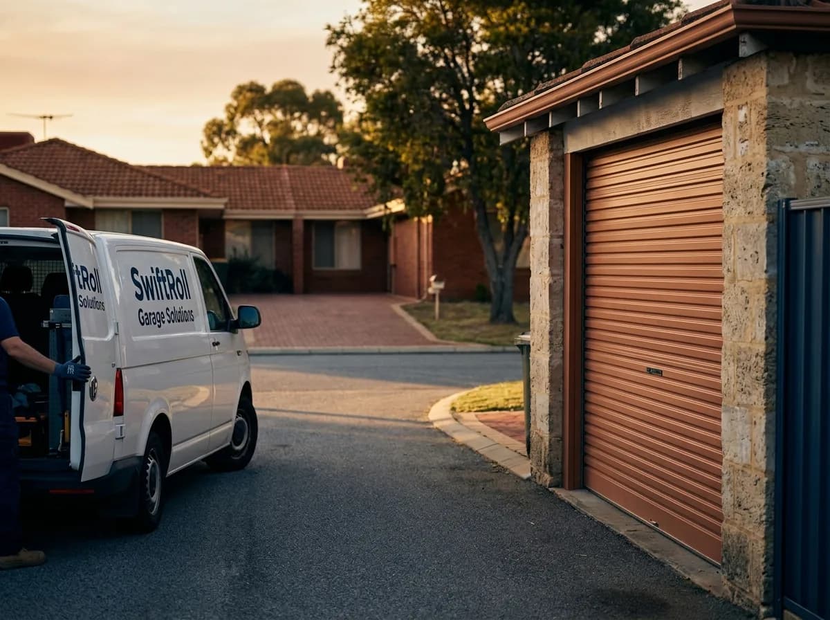 Residential garage door on a street in Samson, Perth — the door stock SwiftRoll services locally