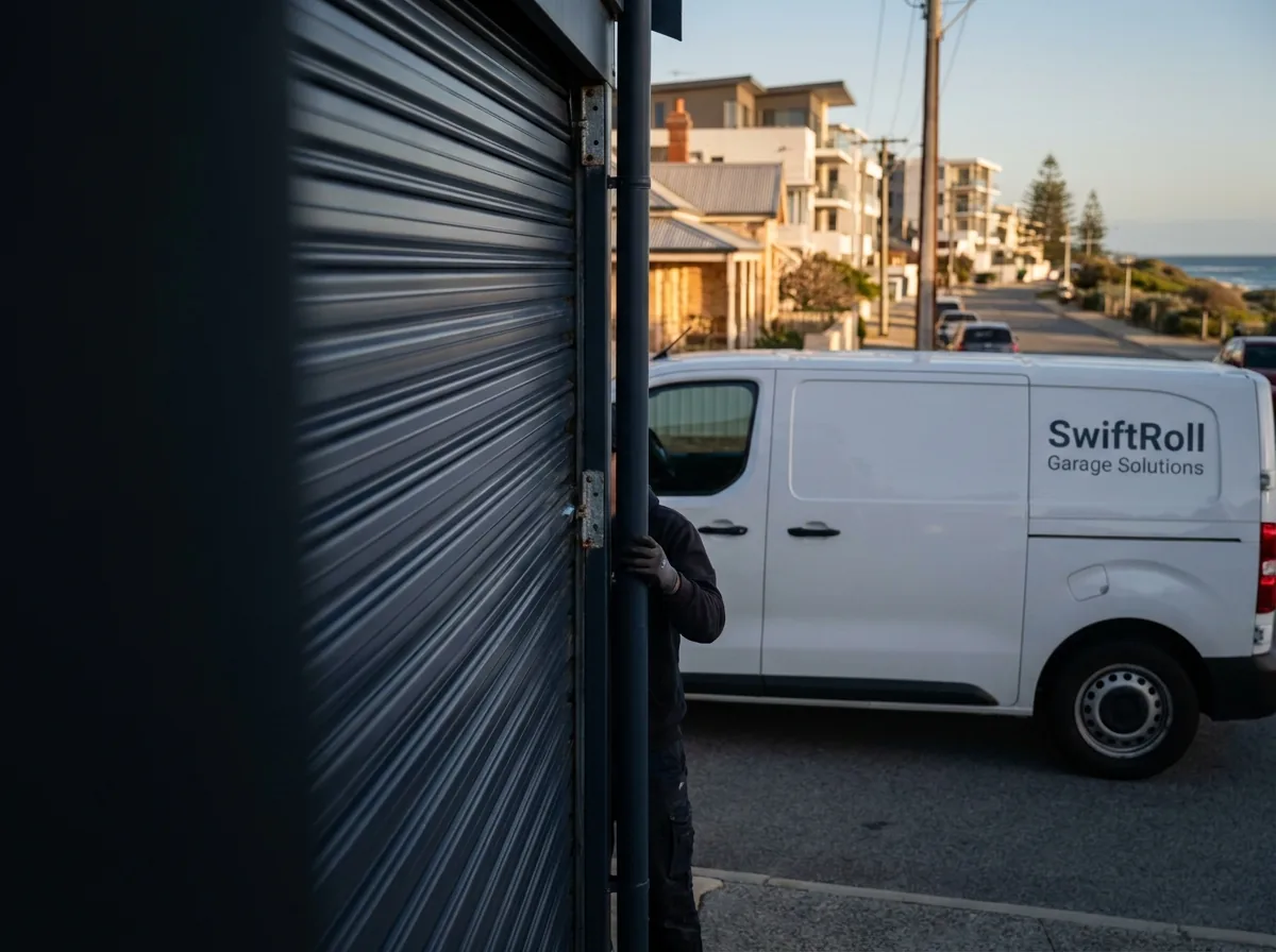 Residential garage door on a street in Scarborough, Perth — the door stock SwiftRoll services locally