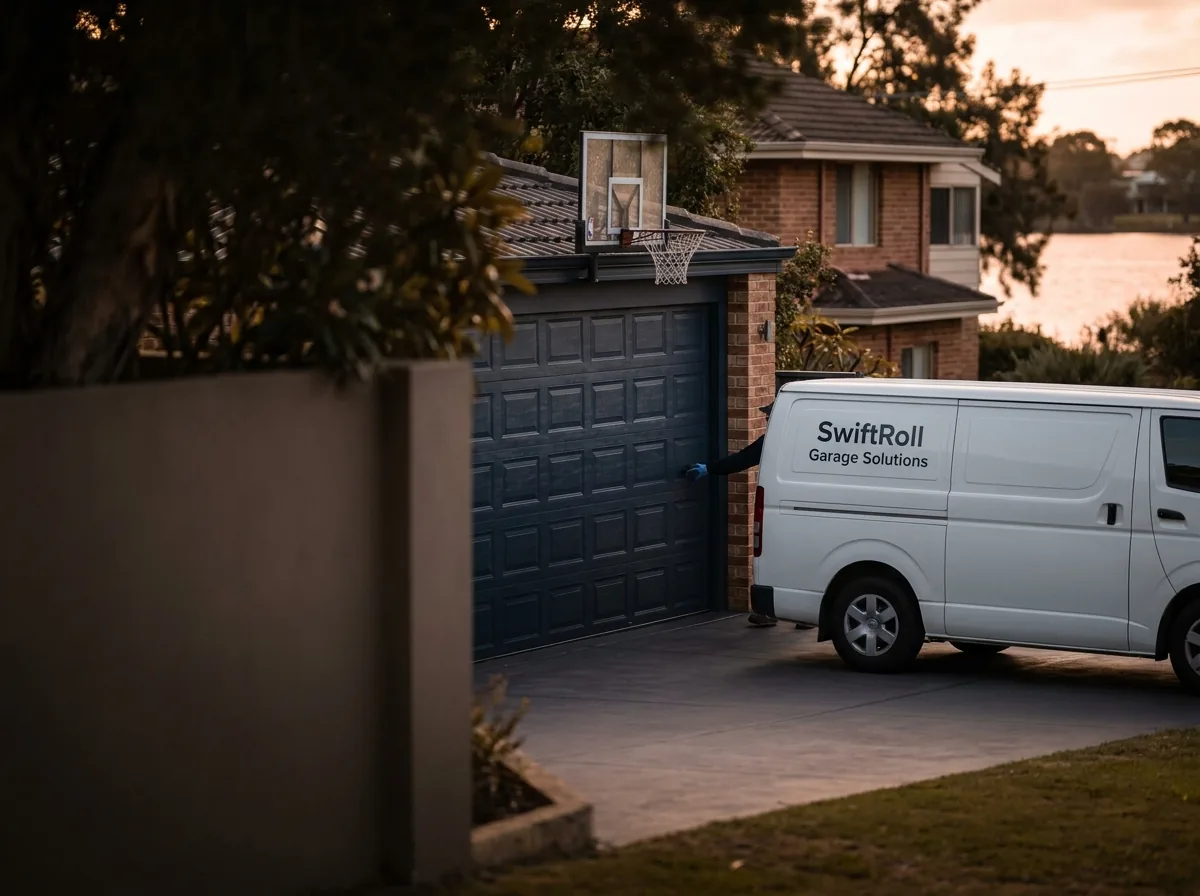 Residential garage door on a street in Shelley, Perth — the door stock SwiftRoll services locally