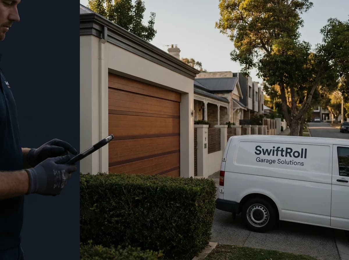 Residential garage door on a street in Shenton Park, Perth — the door stock SwiftRoll services locally