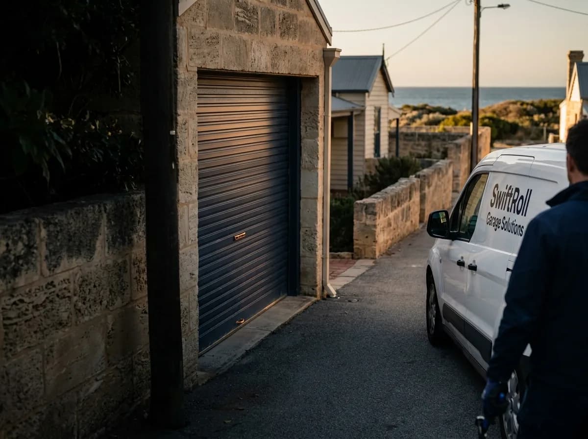 Residential garage door on a street in South Fremantle, Perth — the door stock SwiftRoll services locally