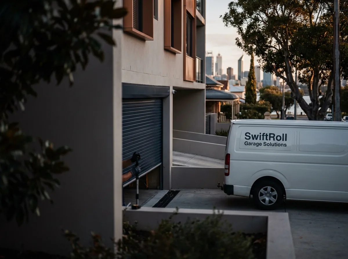 Residential garage door on a street in South Perth, Perth — the door stock SwiftRoll services locally