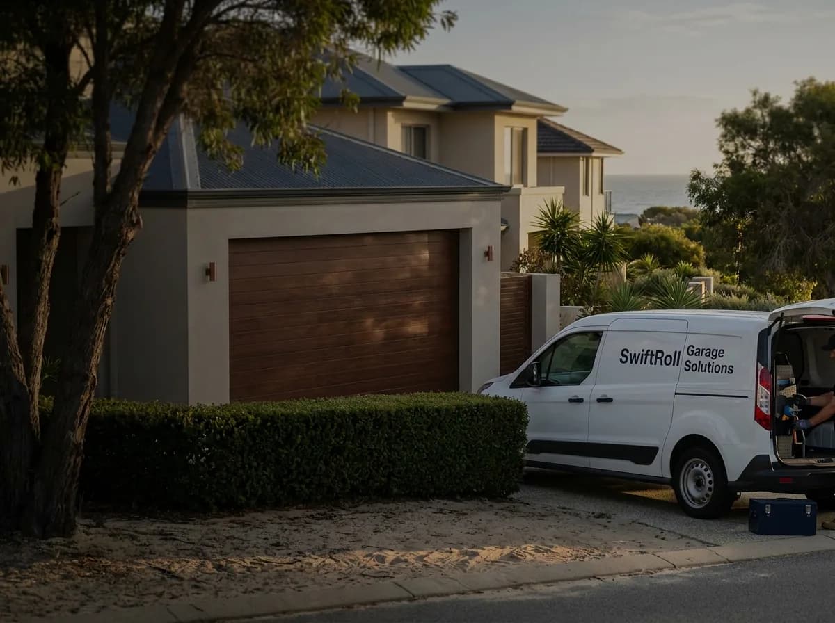 Residential garage door on a street in Swanbourne, Perth — the door stock SwiftRoll services locally