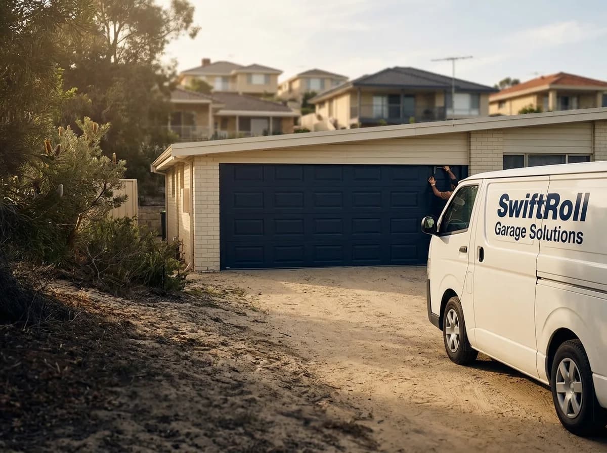 Residential garage door on a street in Wembley Downs, Perth — the door stock SwiftRoll services locally
