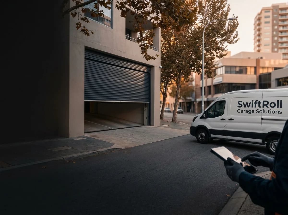 Residential garage door on a street in West Perth, Perth — the door stock SwiftRoll services locally
