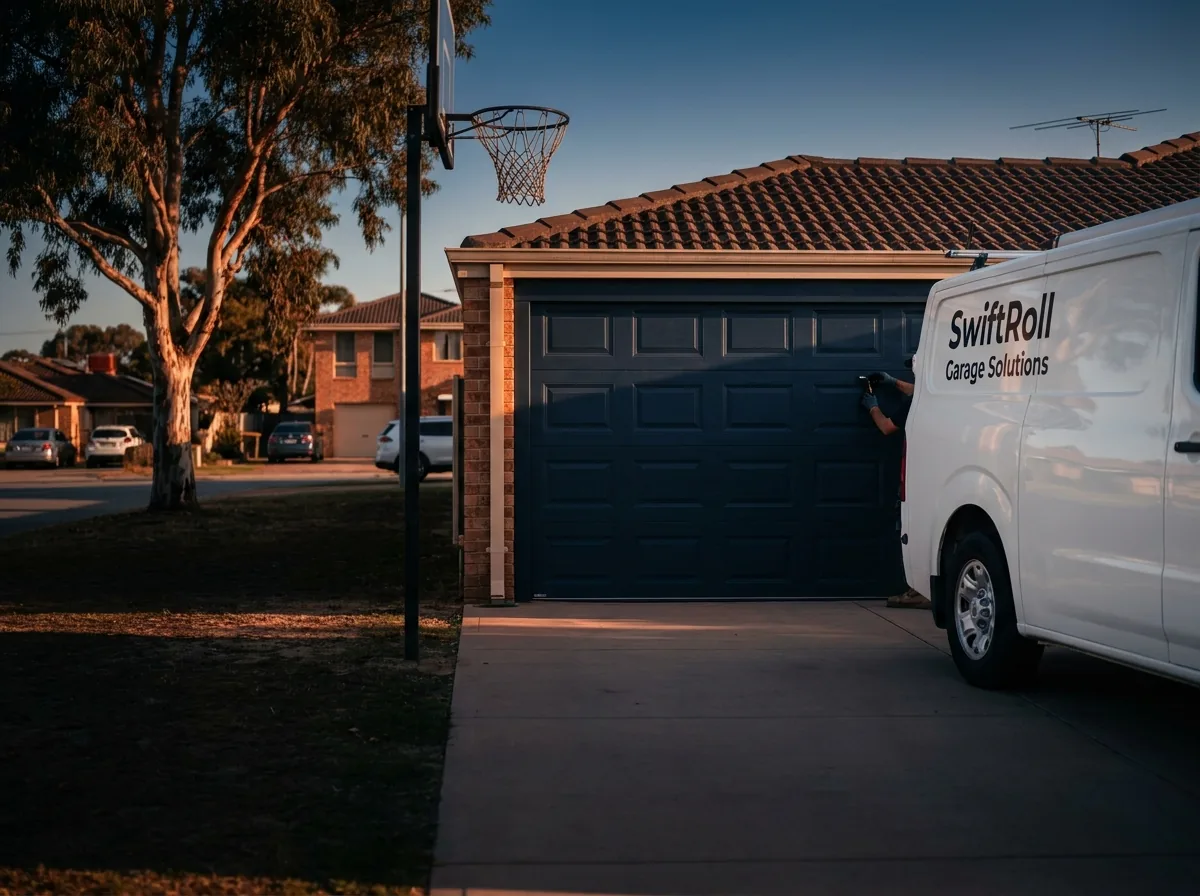 Residential garage door on a street in Willetton, Perth — the door stock SwiftRoll services locally