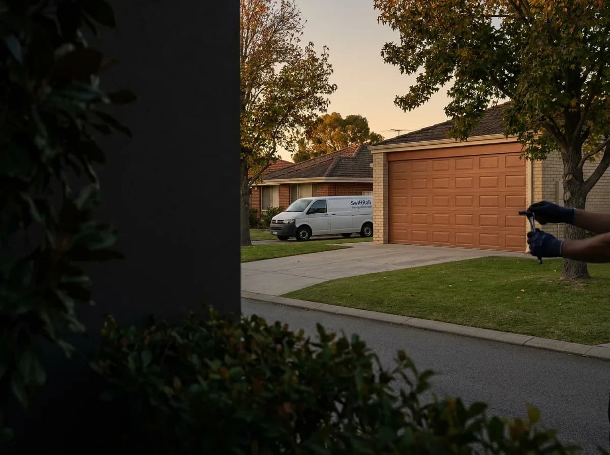 Residential garage door on a street in Woodlands, Perth — the door stock SwiftRoll services locally